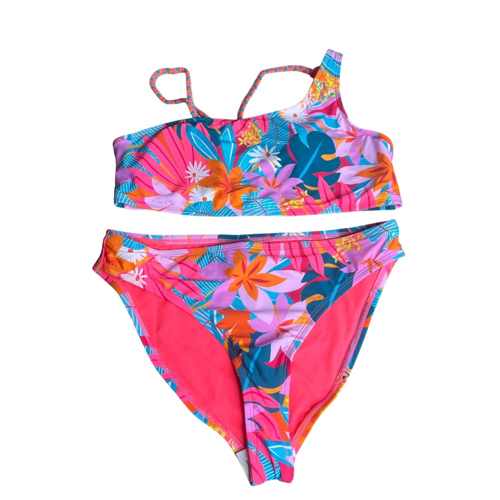 Hobie Girls Bikini Two Piece Swimsuit Size 16 Multicolor Tropical Floral NWT